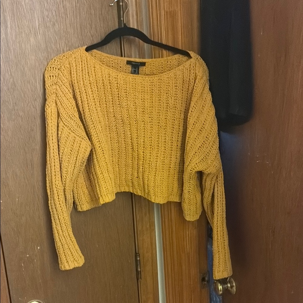 Forever 21 Yellow Crew Neck Sweater with Ribbed Knit